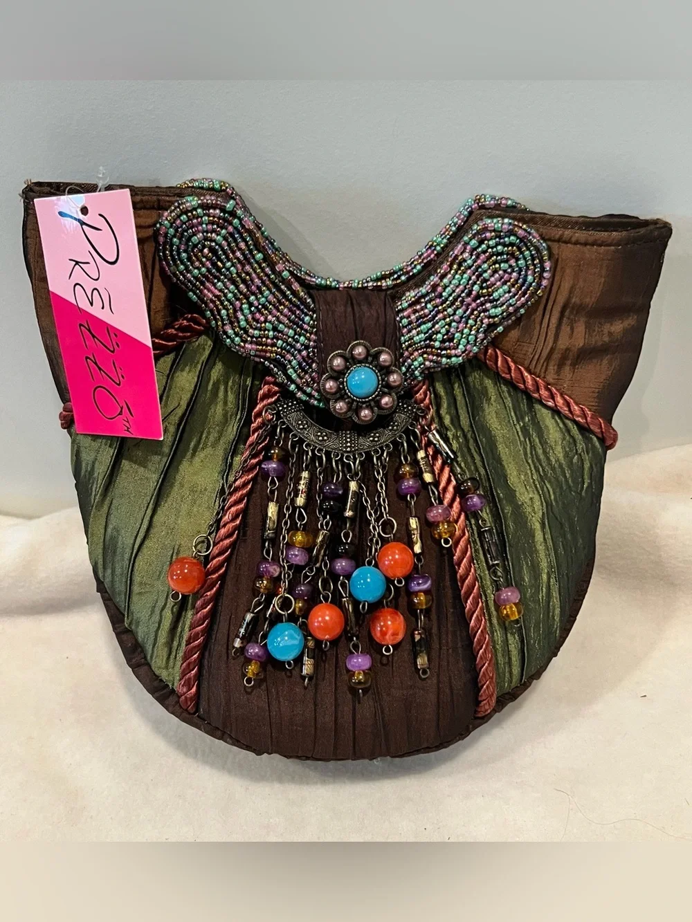 Vintage Prezzo Handcrafted Multicolor Beaded Boho Bag